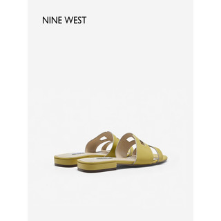 NINE WEST/玖熙拖鞋女鞋2023夏季新款简约百搭休闲外穿真皮露趾镂空平底鞋 浅黄 38