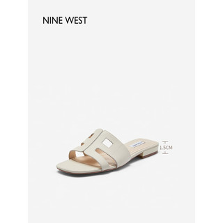 NINE WEST/玖熙拖鞋女鞋2023夏季新款简约百搭休闲外穿真皮露趾镂空平底鞋 米白 36