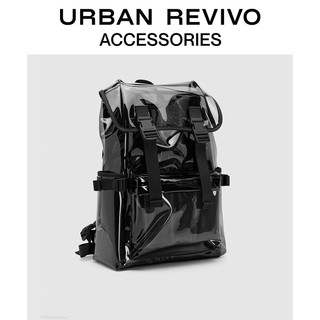 URBAN REVIVO2023夏季新款男潮酷透明大容量双肩包背包UAMB32079 黑色