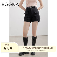 EGGKA 工装休闲短裤女薄款夏季2023年新款小个子宽松直筒阔腿裤子 黑色 M