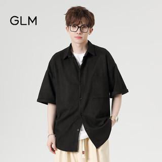 GLM森马集团品牌衬衫男夏季韩版宽松潮流百搭休闲半袖港风 黑色 S