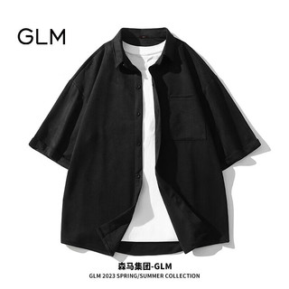 GLM森马集团品牌衬衫男夏季韩版宽松潮流百搭休闲半袖港风 黑色 S