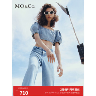 MO&Co.2023夏新品复古泡泡袖短款牛仔上衣MBC2TOP015设计感小众 牛仔浅蓝色 XS/155