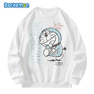 哆啦A梦（DORAEMON）趣味卡通涂鸦手绘机器猫印花休闲圆领卫衣 男女同款 白色 S
