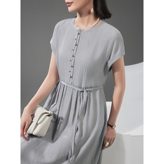 亦朵灰色连衣裙2023女新款夏纯色气质裙子衬衫裙高端名牌短袖裙子 云母灰 XL