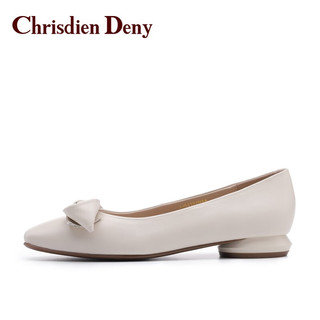 克雷斯丹尼（Chrisdien Deny）女鞋单鞋夏季新款时尚优雅舒适百搭英伦风职场休闲鞋 米白色LJG2102N6A 34