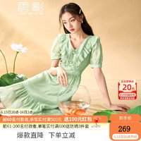 香影（xiangying）新中式国风连衣裙女2023夏装新款绿色收腰莱赛尔天丝v领裙子 绿色 M