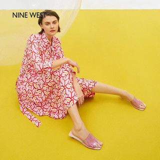 NINE WEST/玖熙拖鞋女2023夏季新款气质外穿透明条带小高跟凉拖女鞋 紫色 36