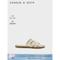 CHARLES&KEITH23夏季新品CK1-70580211编织镂空外穿平底拖鞋女 粉白色Chalk 35