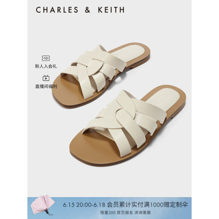 CHARLES&KEITH23夏季新品CK1-70580211编织镂空外穿平底拖鞋女 粉白色Chalk 35