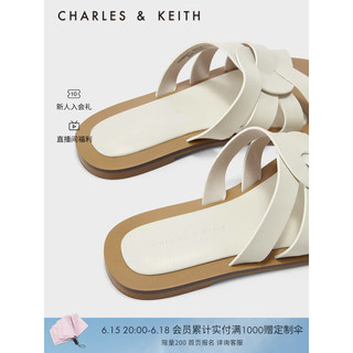 CHARLES&KEITH23夏季新品CK1-70580211编织镂空外穿平底拖鞋女 粉白色Chalk 35