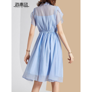 CYANINE SEA 海青蓝 高级感减龄轻奢连衣裙女夏季新款系带收腰显瘦雪纺裙子 蓝色 S