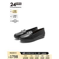 24HRS/西班牙24小时进口女士优雅通勤单鞋 质感透气小牛皮乐福鞋H25637 黑色 36
