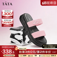 他她（TATA）2023夏时尚简约百搭舒适一字带拖鞋女新款YBJ03BT3 粉红色 37