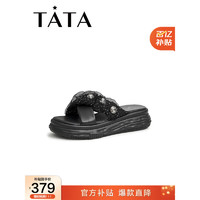 他她（TATA）	2023夏商场同款时尚百搭厚底一字拖鞋新款YBJ02BT3 黑色 35