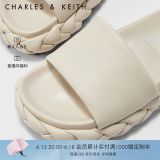 CHARLES&KEITH23夏季新品SL1-71790009编织外穿厚底一字凉拖鞋女 粉白色Chalk 40