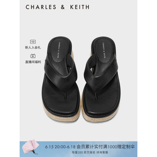 CHARLES&KEITH23夏新品CK1-80580136厚底沙滩鞋夹趾外穿凉拖鞋女 Black黑色 40