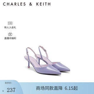 CHARLES&KEITHCK1-60920337简约后绊带尖头高跟凉鞋女 Purple紫色 36