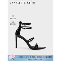 CHARLES&KEITH23夏季新品CK1-60280394时尚腕带细跟露趾凉鞋女 Black Patent黑色 35