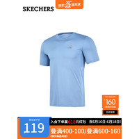 斯凯奇（Skechers）斯凯奇2023年春季新款男透气针织简约短袖舒适T恤衫上衣P223M049 亚德里亚蓝/030N L