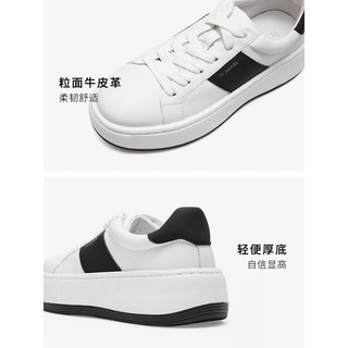 莱尔斯丹2023夏季新款时尚拼色低帮系带厚底板鞋休闲男鞋4MM75501 白色+黑色 WTL 43