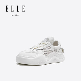 ELLE小白鞋女透气夏季薄款2023新款显脚小厚底板鞋 白色跟高4cm 35标准码