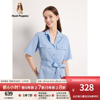 Hush Puppies暇步士女装2023夏季透气纯棉时尚通勤干练短袖衬衫女 536冰岛蓝 L