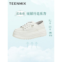 天美意（TEENMIX）运动小白鞋2023新款商场同款免系带休闲鞋女鞋 白色 36