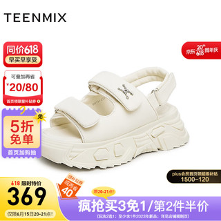 TEENMIX 天美意 2023夏商场同款魔术贴厚底凉鞋简约时尚女凉鞋BH141BL3 米色 36