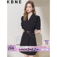 KBNE黑色连衣裙女裙子夏季2023短袖收腰显瘦法式小个子西装裙 黑色 M