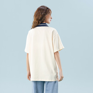 B.Duck小黄鸭polo短袖T恤女2023年夏季新款宽松复古时髦米白色潮t 米白色 XS