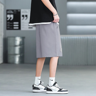 元素温度休闲裤子夏季男短裤纯色系带运动百搭五分裤 浅灰色 XL（115-135斤）