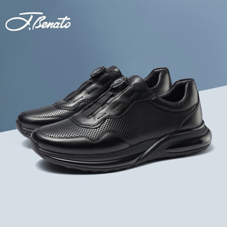 宾度（J.Benato）男鞋男士运动鞋夏季镂空透气舒适轻便品牌休闲皮鞋 黑色 37