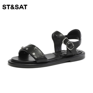 ST&SAT 星期六 简约平底凉鞋2023夏季新款一字型搭扣时装女鞋子SS32115749 黑色 34