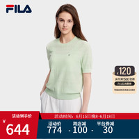 FILA 斐乐官方女子编织衫2023夏季新款时尚优雅简约宽松短袖上衣 青春绿-LG 155/76A/XS