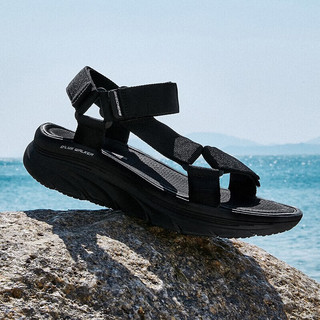斯凯奇（Skechers）男鞋2023夏季新款沙滩鞋魔术贴休闲运动百搭清凉舒适潮流时尚凉鞋 BLK 39.5