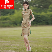 皮尔卡丹旗袍改良春秋2023年新款复古中国风上海连衣裙女短款年轻款 黄色 美人图(QY210713) S