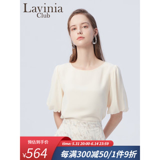 Lavinia ClubLavinia圆领泡泡袖T恤雪纺衫女23夏新款休闲舒适短袖衬衫F33C118 香槟色 160/84A