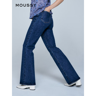 moussy 2023春季新款高腰修身通勤休闲微喇牛仔裤女010GSA12-1630 110蓝色 10024/XS
