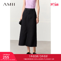 AMII2023夏新款复古时尚字母印花橡筋拼接牛仔裙半身裙开叉裙子女 黑色 160/68A/M