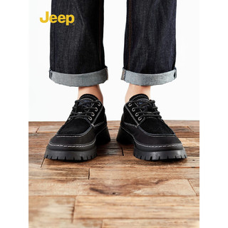 Jeep吉普男鞋复古工装鞋厚底英伦风时尚潮鞋百搭正装鞋低帮休闲商务鞋