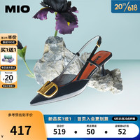 MIO米奥春季新款女鞋百搭尖头简约后空设计轻便优雅细跟时装凉鞋 黑色 34