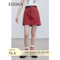 EGGKA 高腰半身裙女a字夏季2023年新款小个子设计感小众显瘦短裙子 红色 S