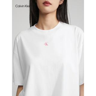 Calvin Klein Jeans23春夏新款女士时尚简约印花字母纯棉短袖T恤J222179 YAF-月光白  L （推荐125-140斤）