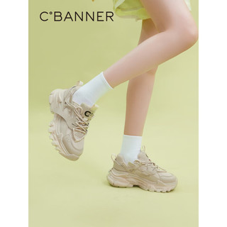 千百度（C.BANNER）2023春季厚底鞋女老爹鞋面包鞋休闲运动鞋内增高透气A23112309