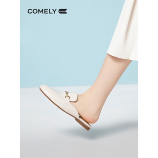 COMELY康莉平底穆勒鞋女2023年春夏新款羊皮圆头舒适包头半拖懒人鞋 米白色 39