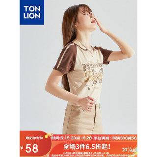 唐狮 TONLION23夏新款插肩袖短款上衣辣妹紧身短袖T恤女 杏色 L