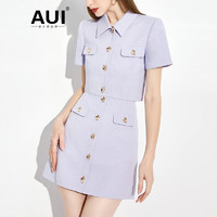 AUI小香风套装女2023夏季新款减龄气质名媛上衣半身裙名媛气质两件套 紫色 M