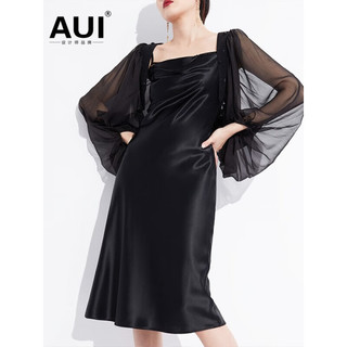 AUI黑色高级感名媛气质套装女2023夏季新款外搭吊带连衣裙两件套 连衣裙 ：黑色 S