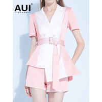 AUI粉色职业通勤减龄西装套装女2023夏季新款名媛气质短裤两件套 粉色 S